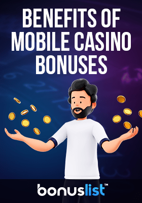 A happy person with a lot of coins for the benefits of claiming casino bonuses on the go