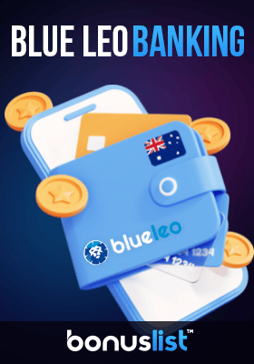 Banking cards and cons in a wallet on top of a mobile phone for banking options in Blue Leo Casino