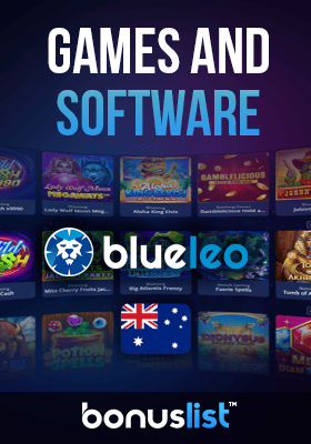 Available games and software in Blue Leo Casino are displayed