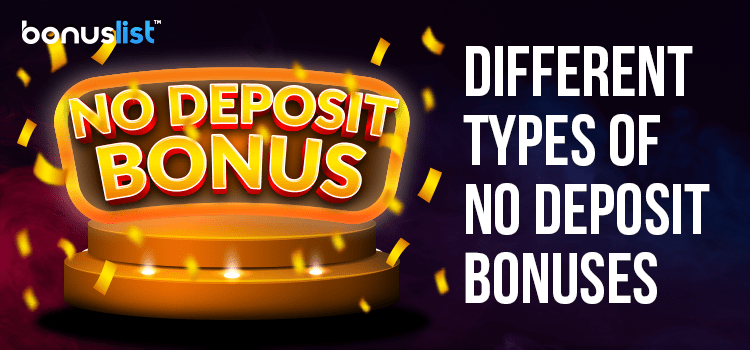 A big NO DEPOSIT BONUS logo on a podium for different types of no deposit bonuses available to Australian players