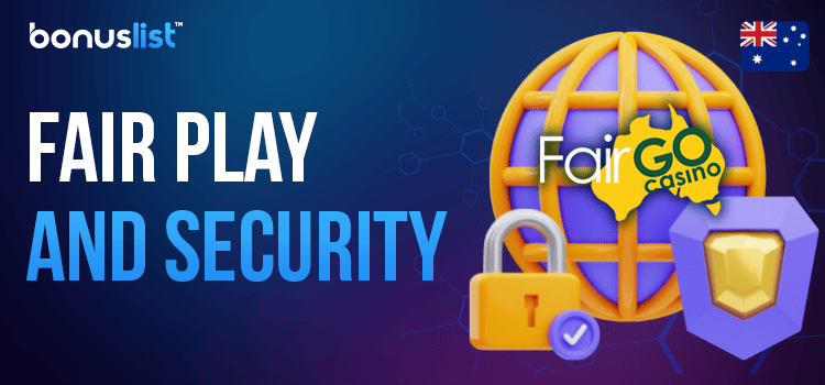 An earth globe with lock and security logo for FairPlay and security of FairGo Casino