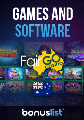 FairGo Casino gaming library screen with an Australian flag