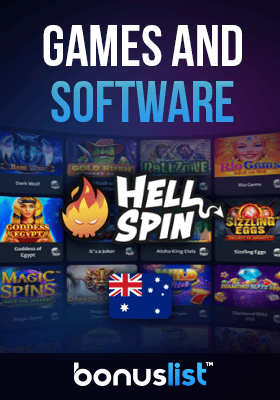 Available games and software in Hell Spin Casino are displayed