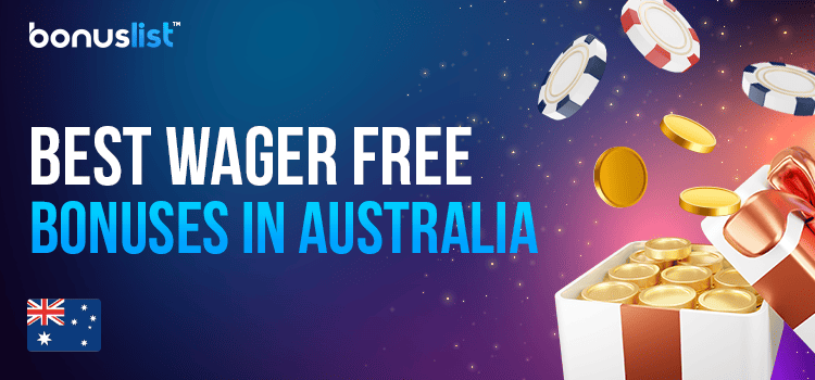 A gift box with a lot of gold coins and casino chips for the best wager-free bonuses in Australia