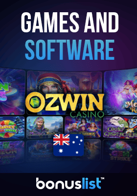 Available games and software in Ozwin Casino are displayed