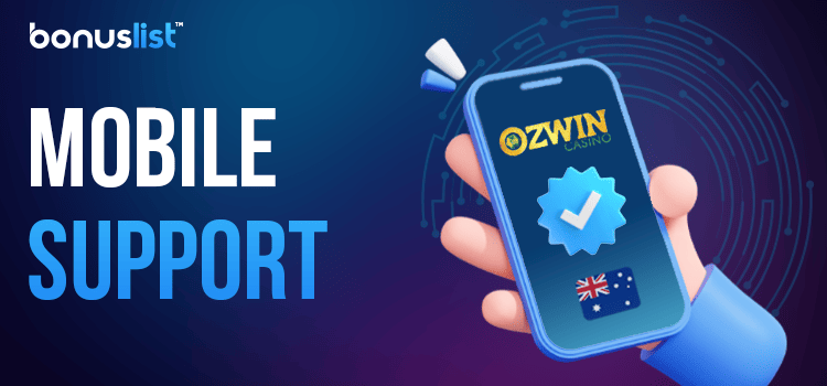 A person is holding a mobile phone with the Ozwin Casino mobile app